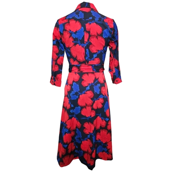 Banana Republic blue and red floral, 3/4 sleeve, pockets midi dress. 00P - Picture 3 of 6
